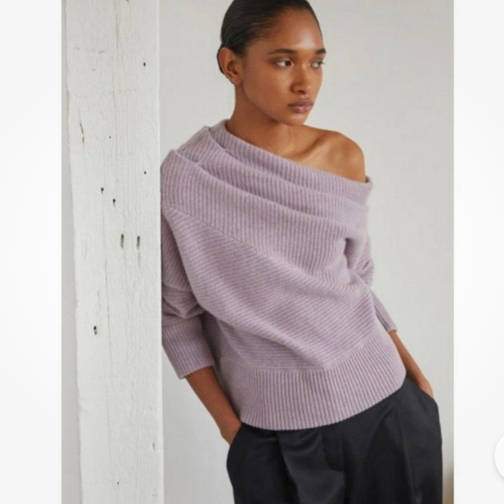 NAADAM Asymmetrical Draped‎ Sweater Wool Cashmere Heathered Purple XS